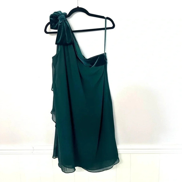 Lauren Ralph Lauren Chiffon One Shoulder Bow Forest Green Dress Sz 14 NWT - Picture 3 of 15